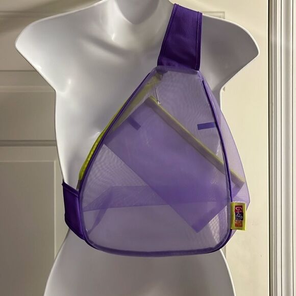 Girlfitti Purple Mesh Velcro Adjustable Body Bag w/ Mesh Wallet & Yellow Zippers - Picture 8 of 15